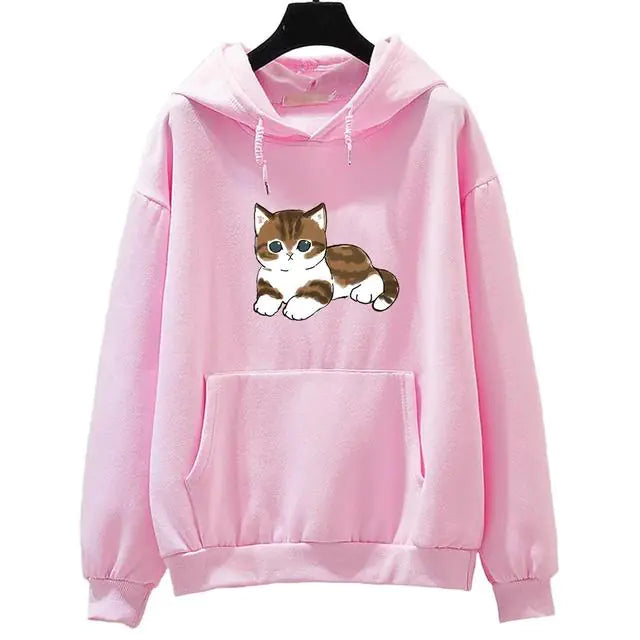 Cute Cat Graphic Hooded Sweatshirt for Men and Women