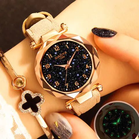 Quartz Women's Watch with Luminous Starry Design - Dakdouksson