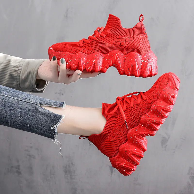 Red Women's Breathable Platform Sneakers (Casual & Stylish) - Dakdouksson