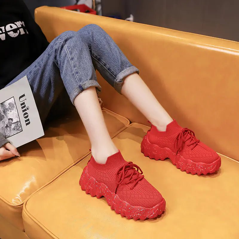 Red Women's Breathable Platform Sneakers (Casual & Stylish) - Dakdouksson