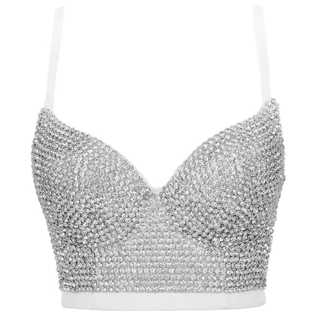 Rhinestone Crop Top Women Night Club Corset Streetwear - Dakdouksson