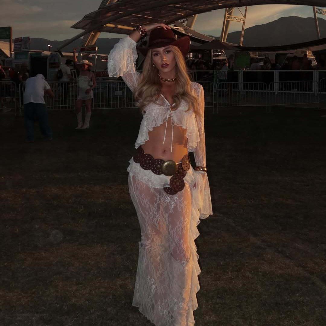 Ruffled Flared Sleeve Lace Navel Sexy Transparent Skirt - Dakdouksson