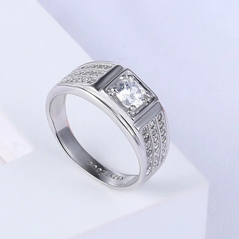 S925 Silver Men's Ring with Imitation Diamonds - Dakdouksson