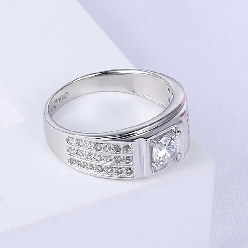 S925 Silver Men's Ring with Imitation Diamonds - Dakdouksson