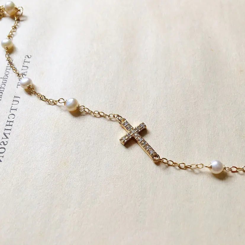 S925 Silver Plated Cross Pearl Bracelet for Women - Dakdouksson