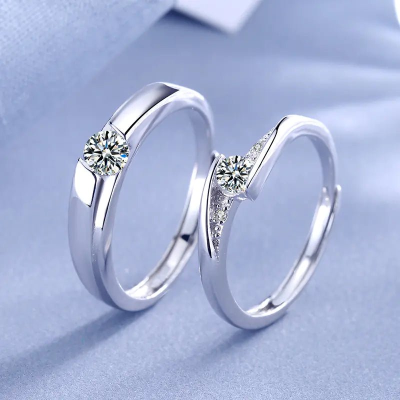 S925 Sterling Silver Couple Ring with Zircon Diamonds - Dakdouksson