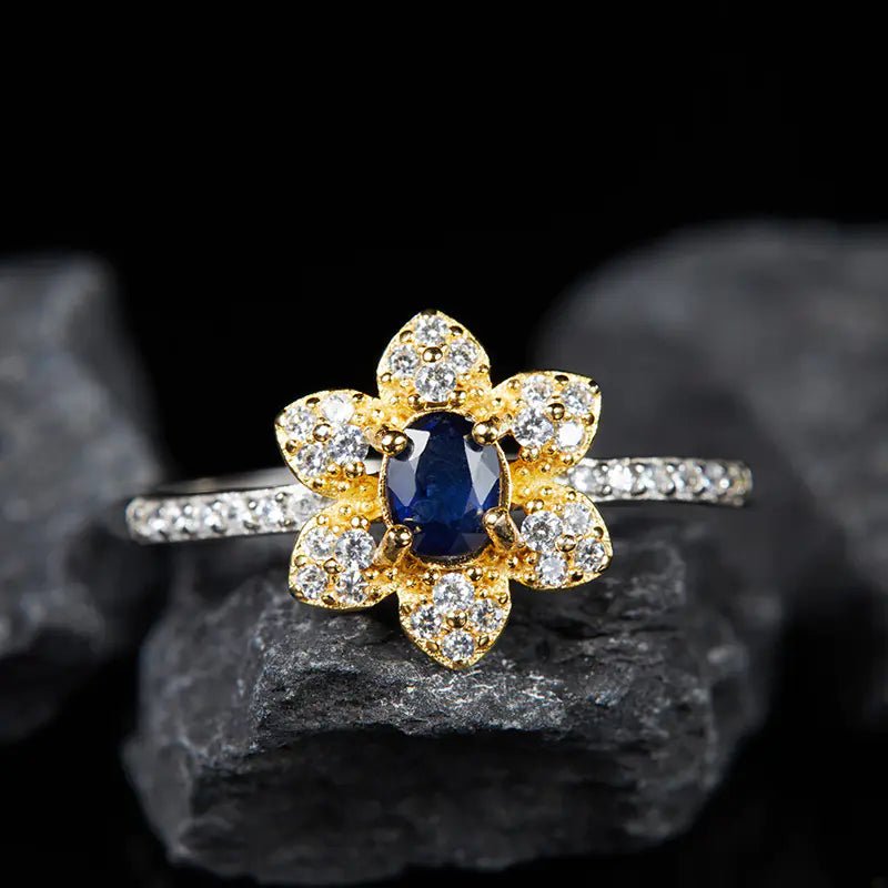 S925 Sterling Silver Ring with Inlaid Natural Sapphire - Dakdouksson