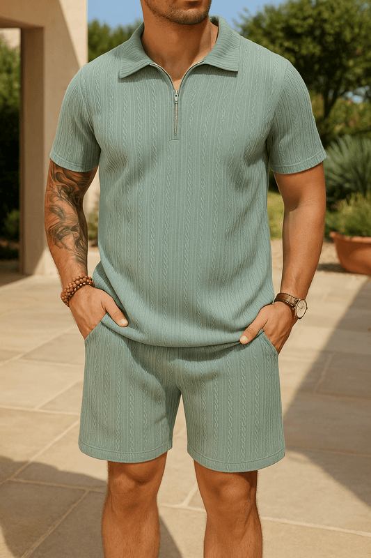 SPKPKEY Men 2 Piece Polo Shirt and Short Outfit Set Casual Tracksuit Green Medium - Dakdouksson