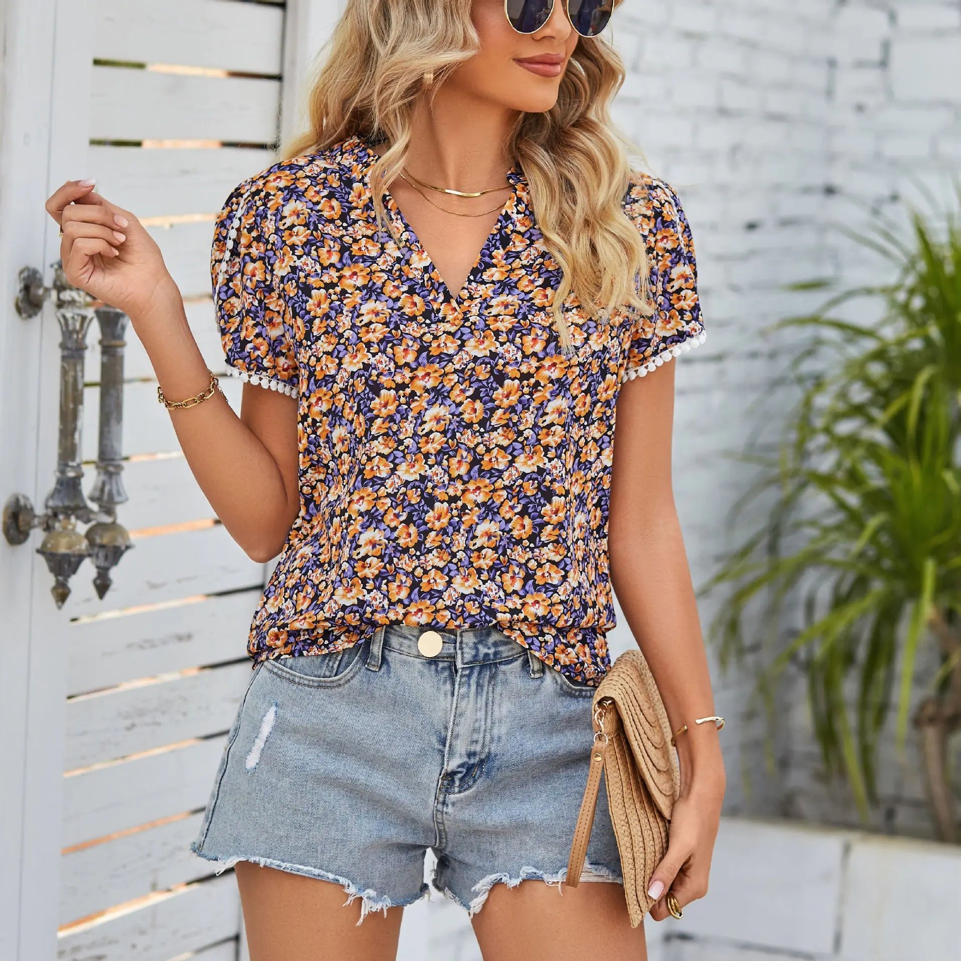 Spring Printed Loose Long - sleeved European Tops - Dakdouksson