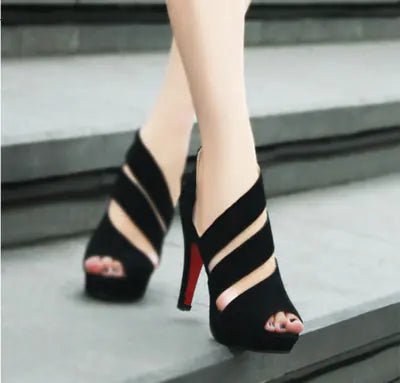 Stylish Suede Color - Block Open - Toe High Heels - Dakdouksson