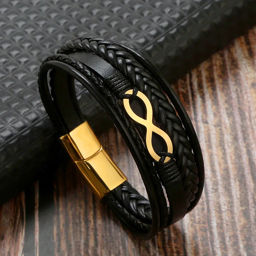 Men's Multi-layer Cowhide Stainless Steel Magnetic Bracelet
