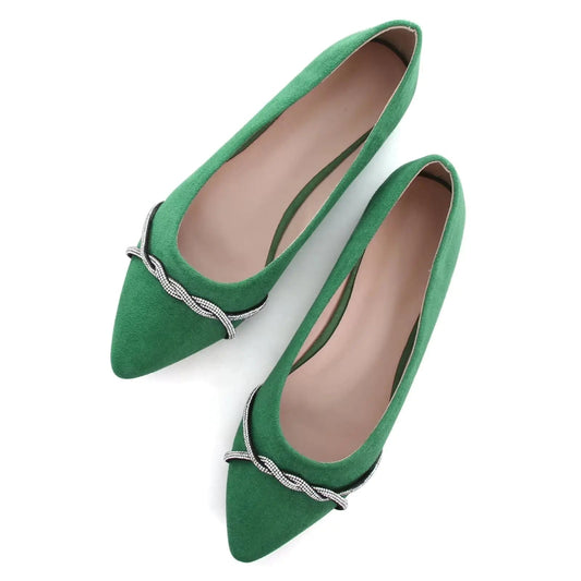 TANGNEST Women Fashion Pointed Toe Rhinestone Dress Shoes Comfortable Flat Ballet Shoes D Grass Green 41(8.5) - Dakdouksson