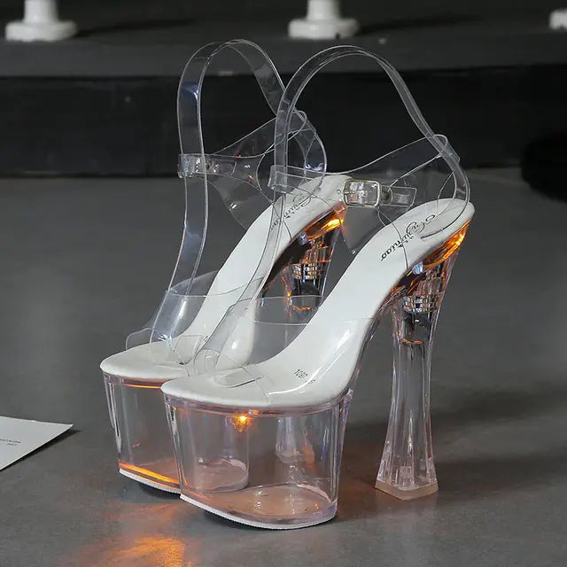 Transparent Crystal Platform High Heels Wedge Sandals - Dakdouksson