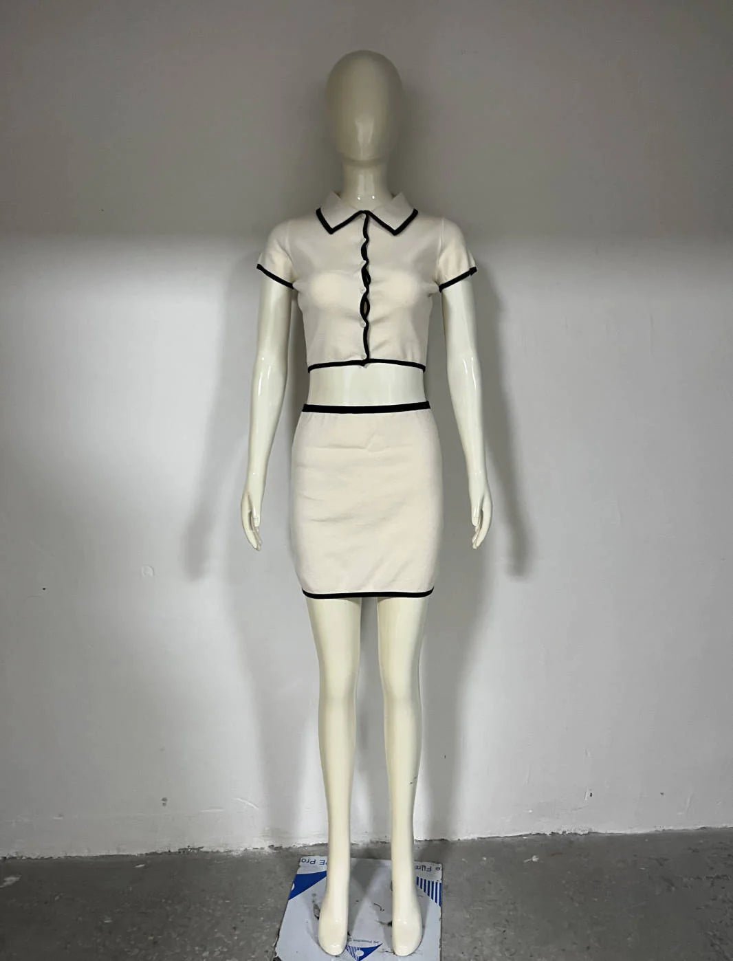 Trim Knitted Cardigan Sheath Skirt Outfit - Dakdouksson