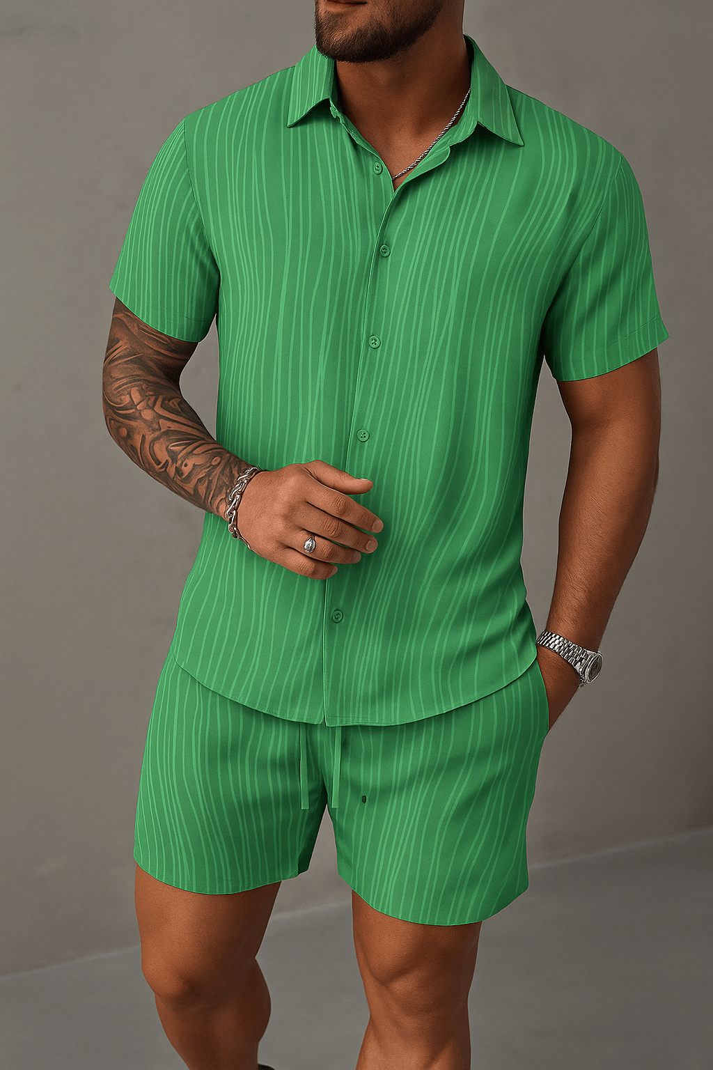 UOUA Summer Outfits for Men 2 Piece Short Sleeve Button Down Shirt & Shorts Set Casual Vacation Beach Tracksuit Emerald Green L - Dakdouksson