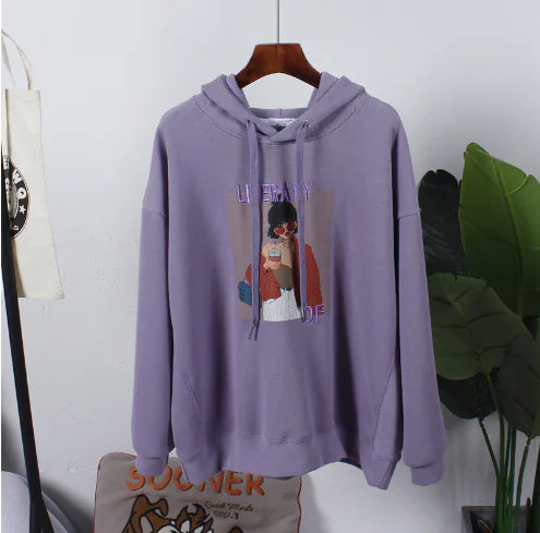 Embroidered Cartoon Hooded Sweater for Women