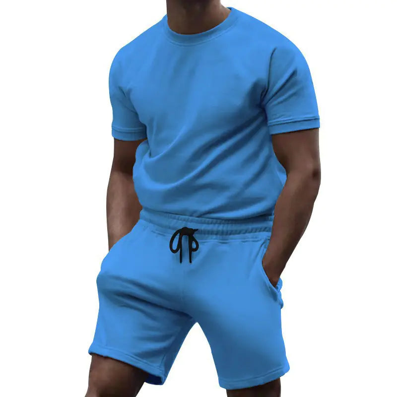 Men's Solid Color Short Sleeve T-Shirt and Shorts Set