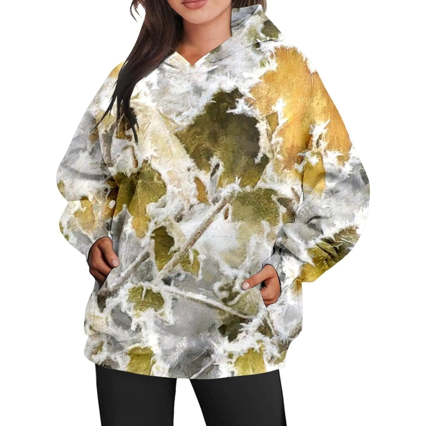 Womens Camo Hoodie Oversized Sweatshirt Maple - Leaf Print Long Sleeve Hoodies With Pocket Casual Fall Pullover(VignettingXXXL) - Dakdouksson