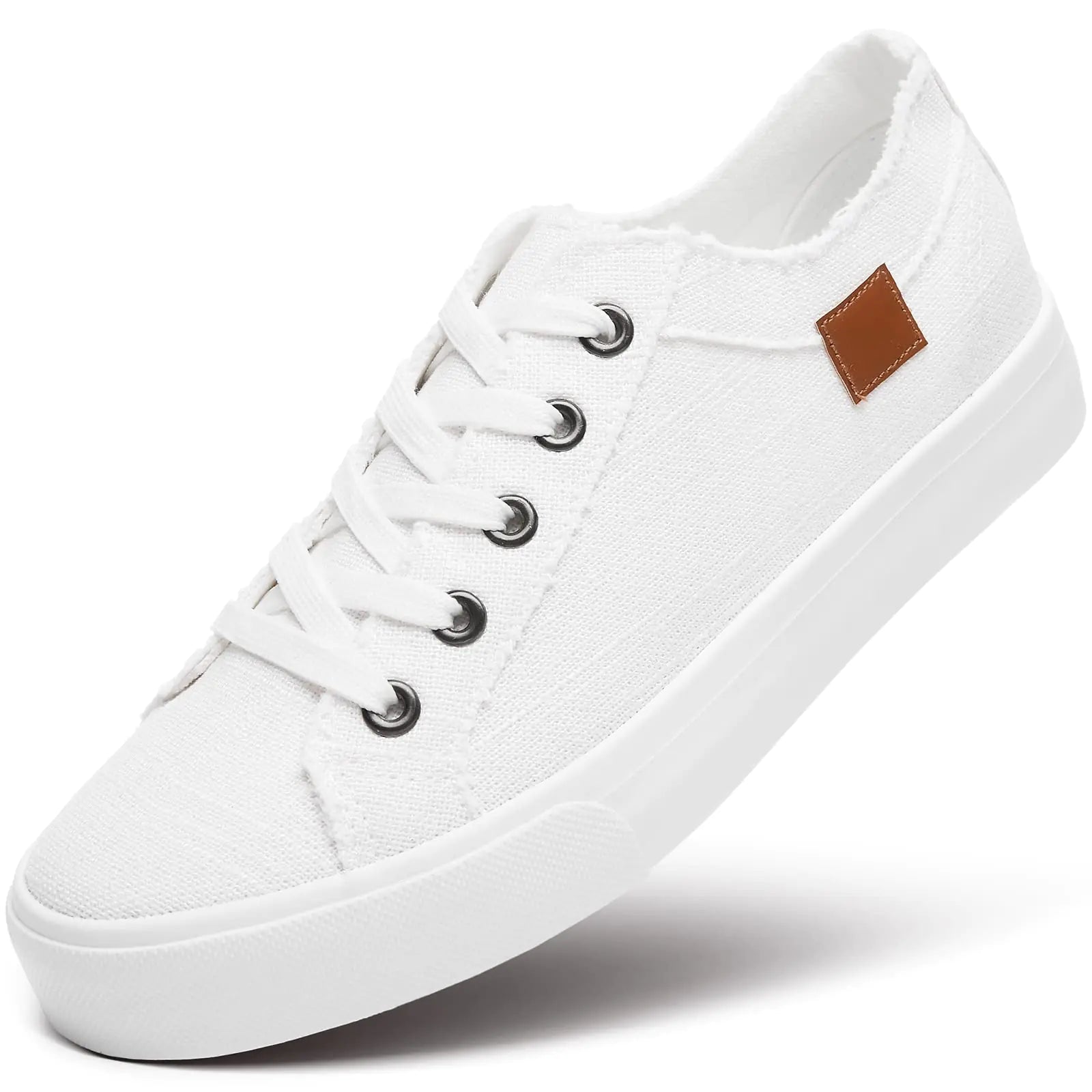 Womens Sneakers Canvas Shoes for Women Lace up Fashion Canvas Sneakers Classic Low Top Casual Shoes(White.US8) - Dakdouksson