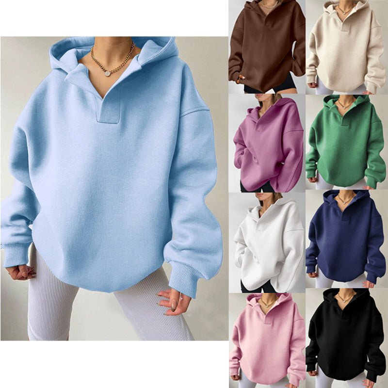 Women's Solid Color Hoodies Long Sleeve Hooded Solid Color Loose Sweater - Dakdouksson