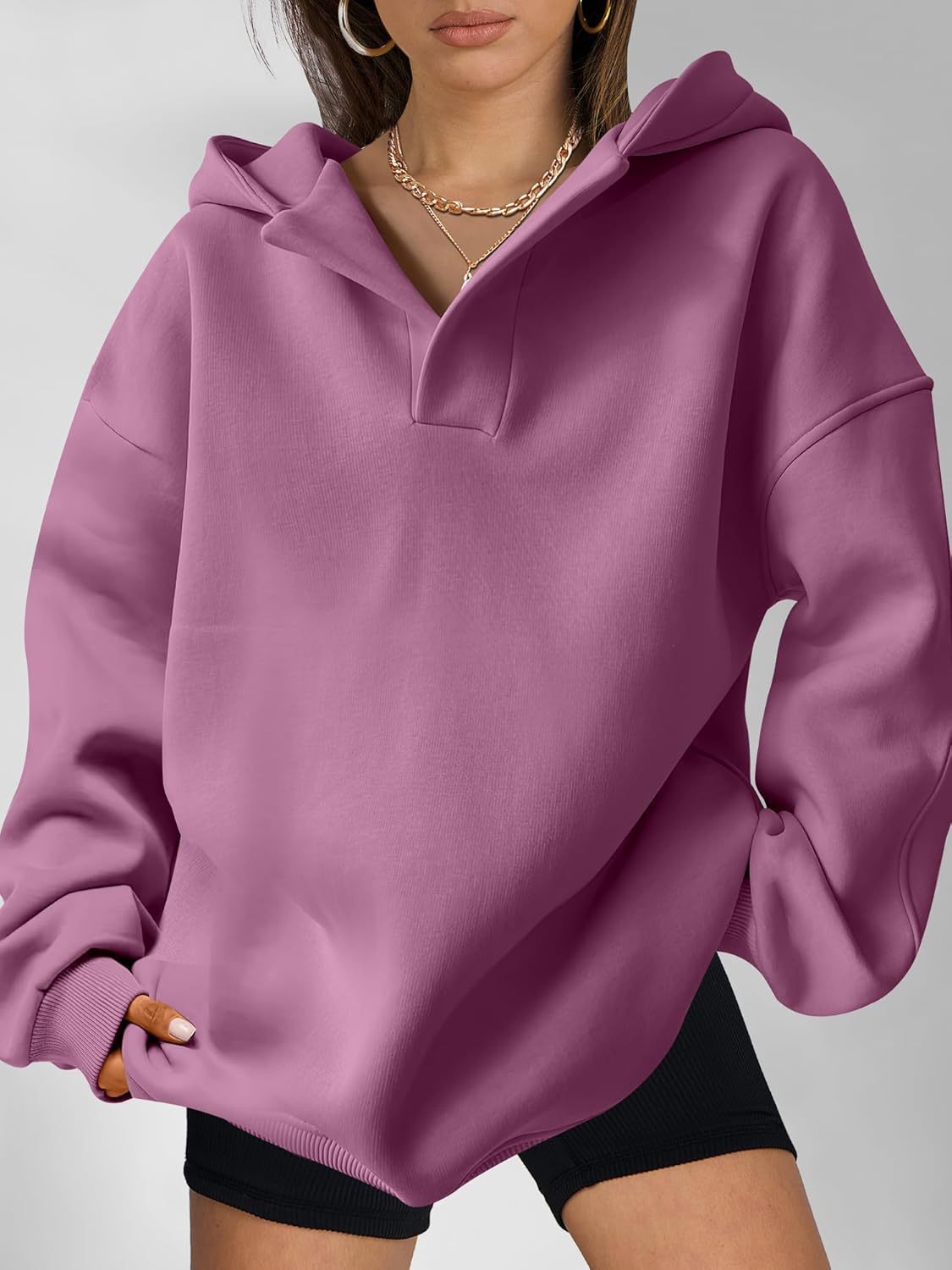 Women's Solid Color Hoodies Long Sleeve Hooded Solid Color Loose Sweater - Dakdouksson