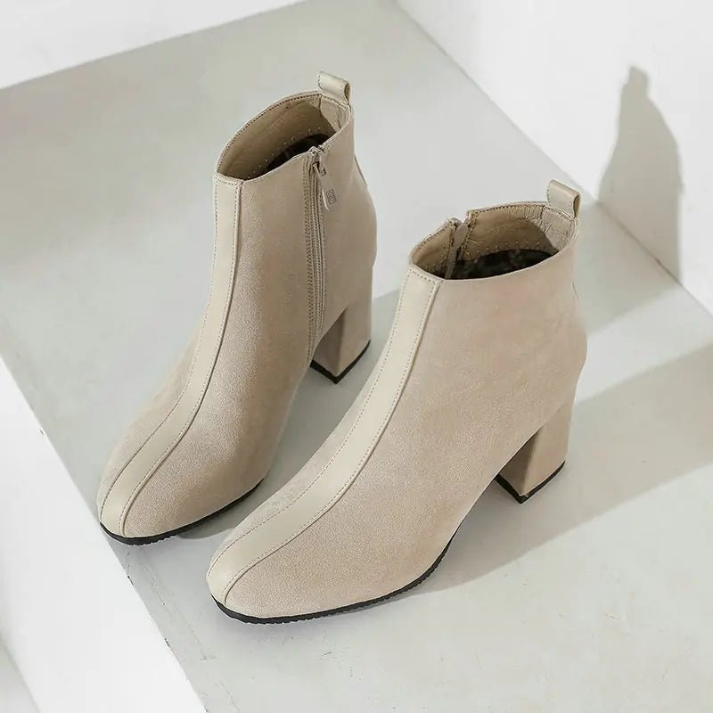 Women's Suede Martin Boots with Square Toe Heel - Dakdouksson