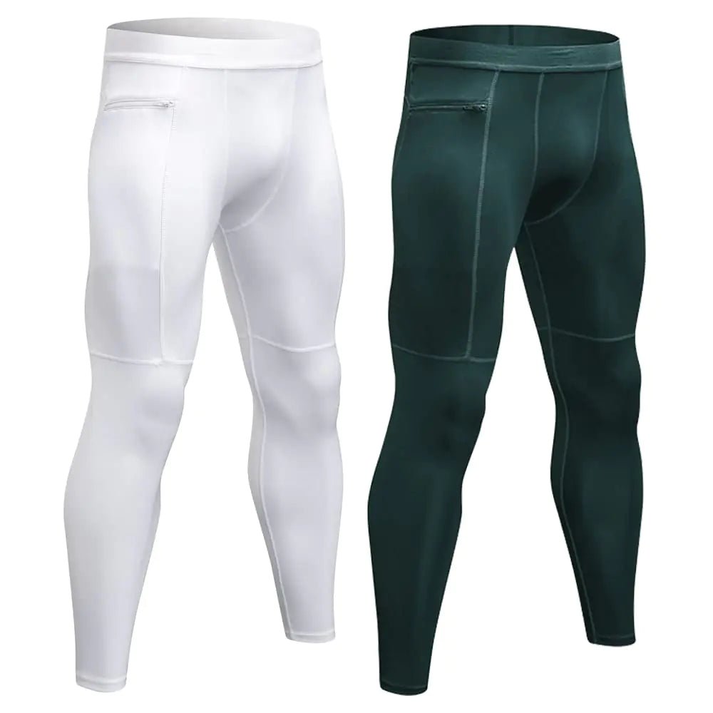 WRAGCFM Compression Leggings for Men Mens Sports Tights Active Compression Pants Quick Dry Running Workout Athletic Gym Leggings for Men (White+Dark GreenS - Dakdouksson