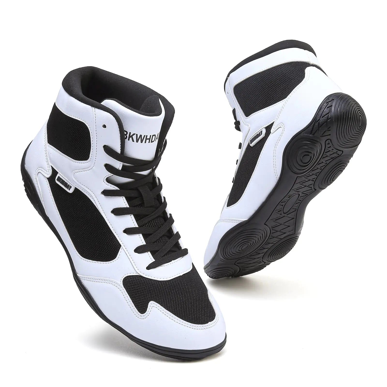 Wrestling Shoes Men Boxing Shoes for Men Pro Wrestling Boots High Top Fitness Weightlifting Powerlifting Shoes Black/White - Dakdouksson
