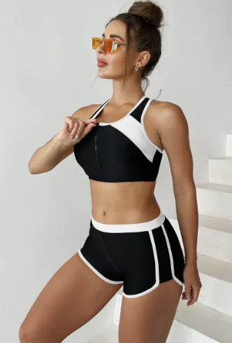 Plus Size Solid Color Bikini Split Swimsuit