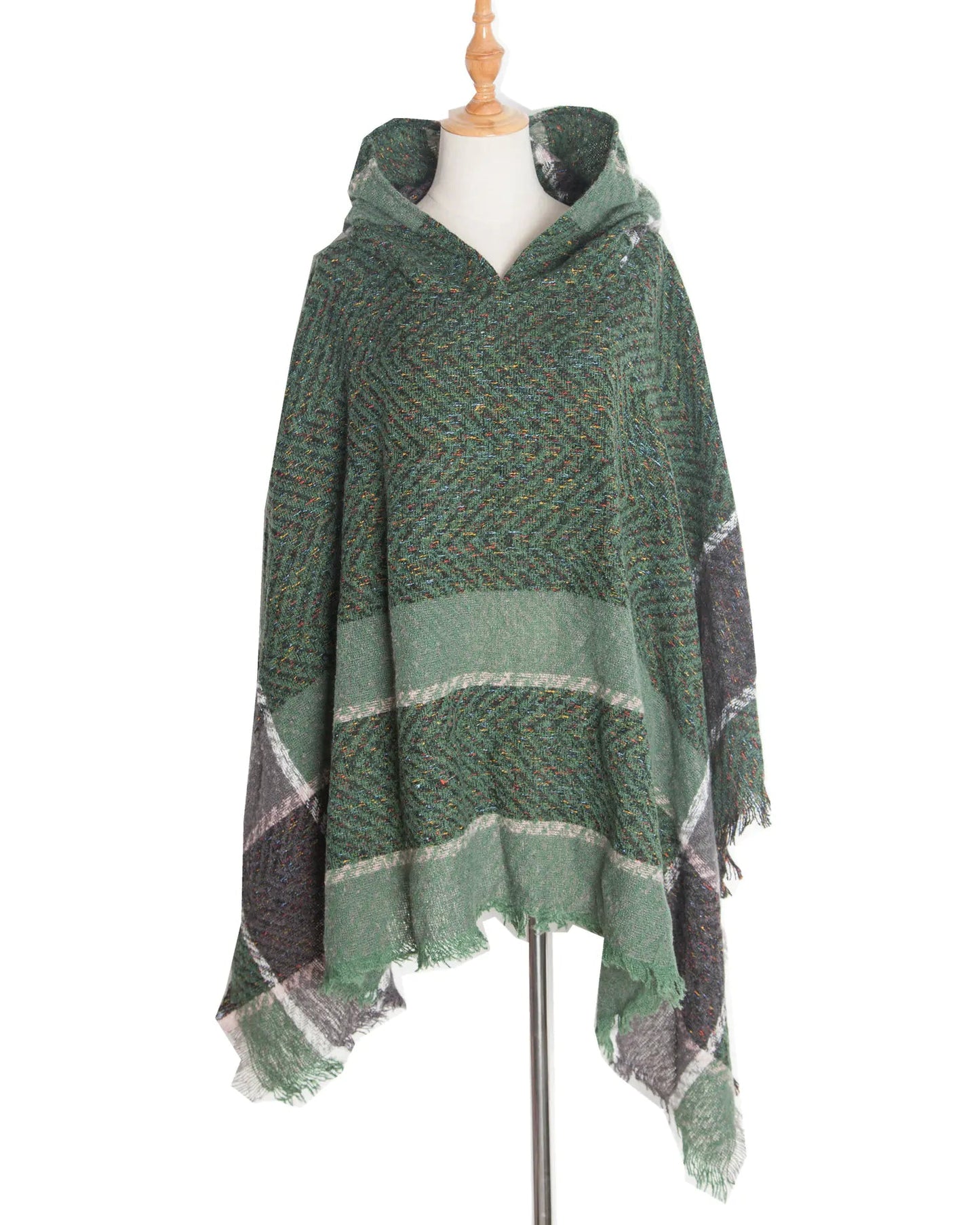 2022 Women's Hooded Houndstooth Cape Poncho - Dakdouksson