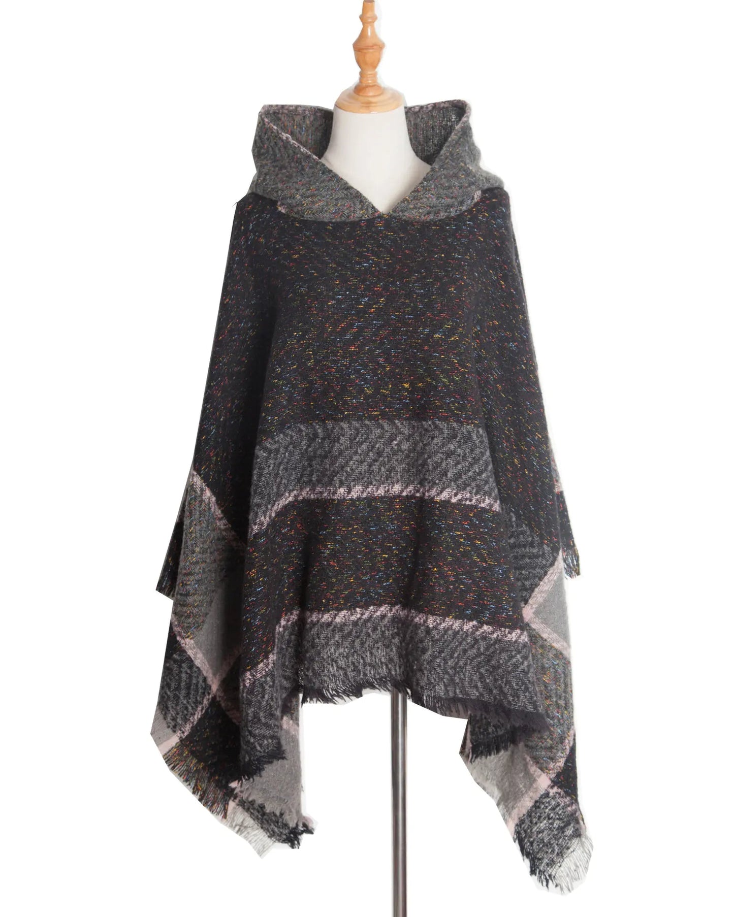 2022 Women's Hooded Houndstooth Cape Poncho - Dakdouksson