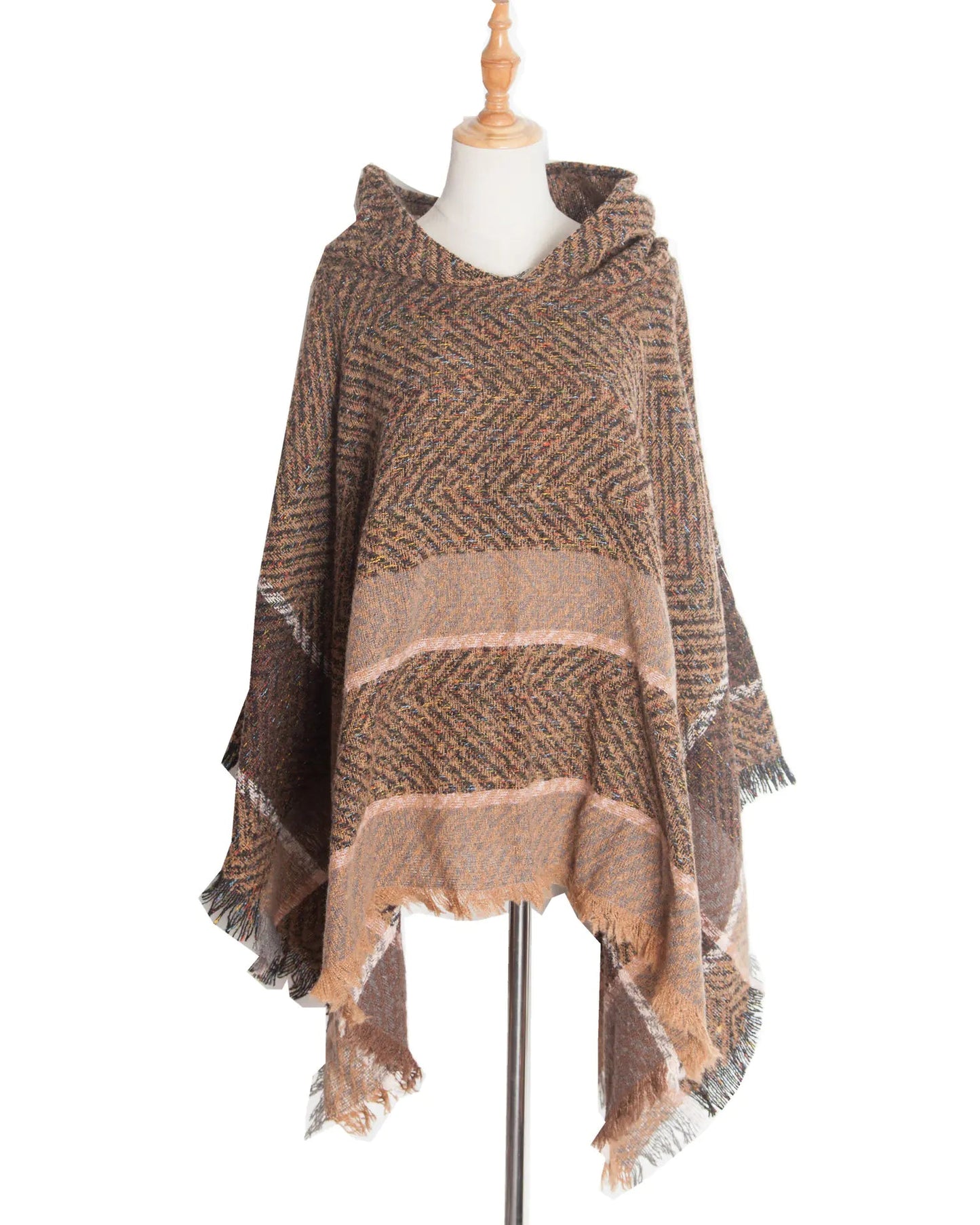 2022 Women's Hooded Houndstooth Cape Poncho - Dakdouksson