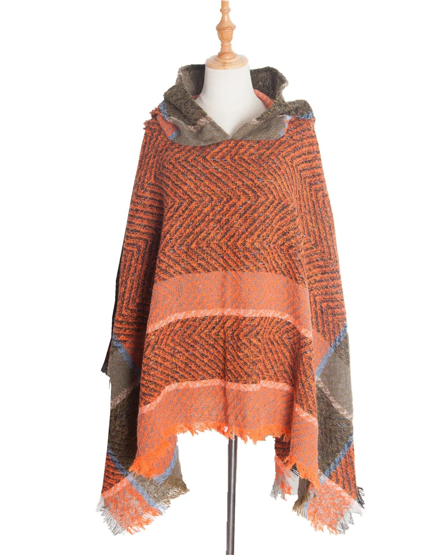 2022 Women's Hooded Houndstooth Cape Poncho - Dakdouksson