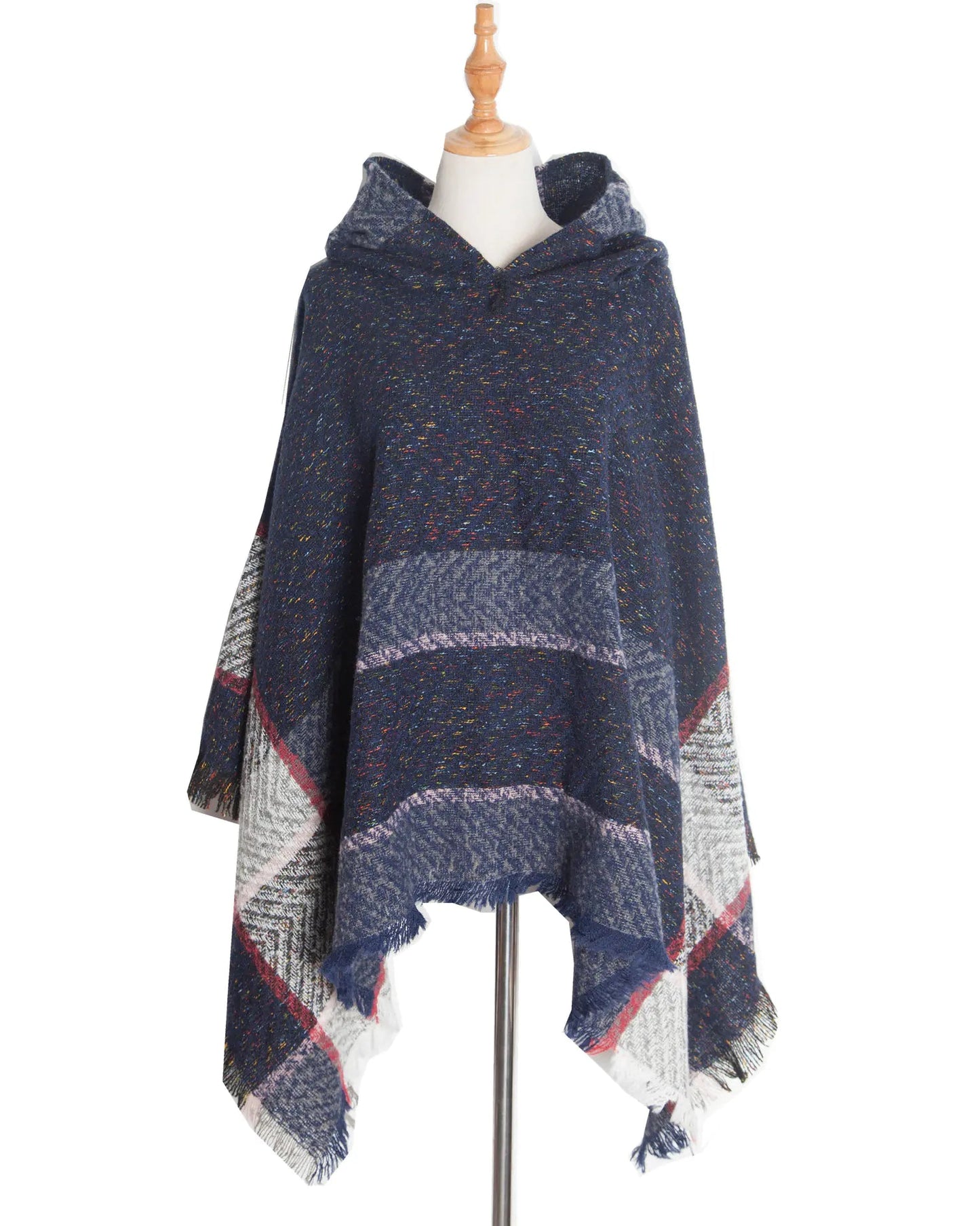 2022 Women's Hooded Houndstooth Cape Poncho - Dakdouksson