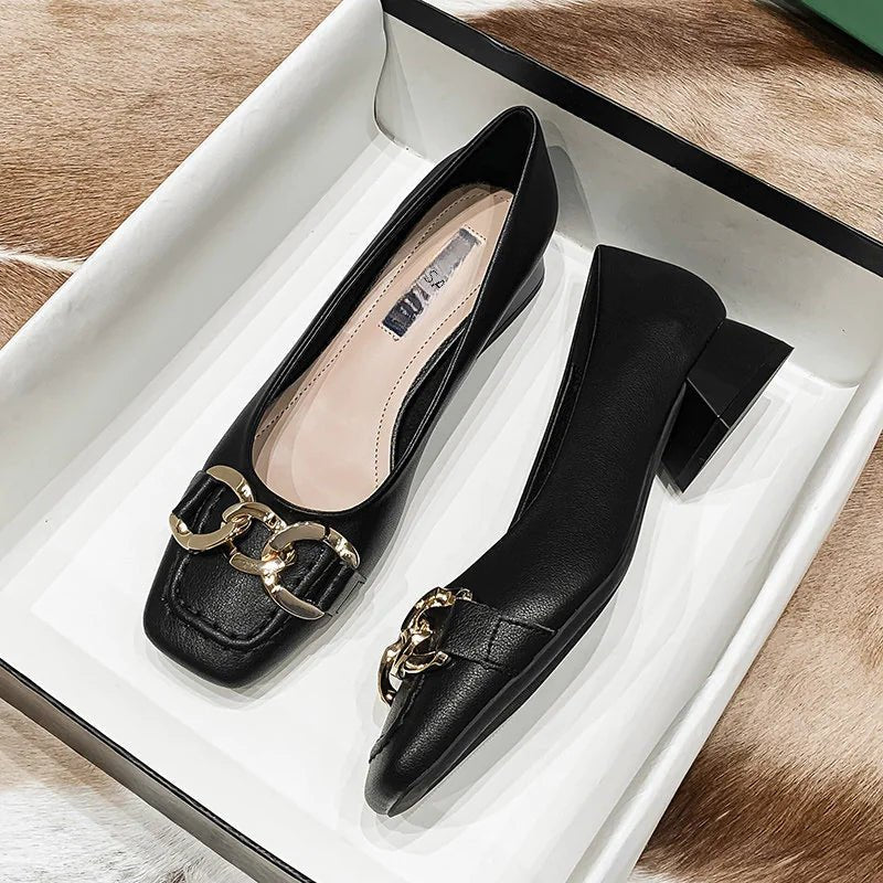 2023 Women's Chunky Heel Soft Leather Loafers - Dakdouksson