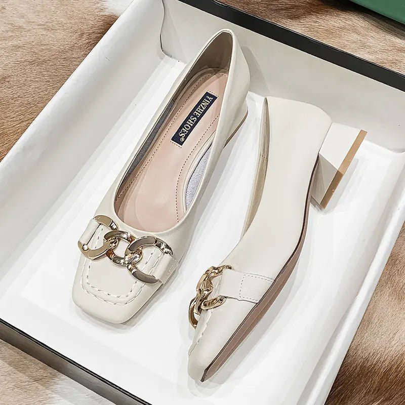 2023 Women's Chunky Heel Soft Leather Loafers - Dakdouksson