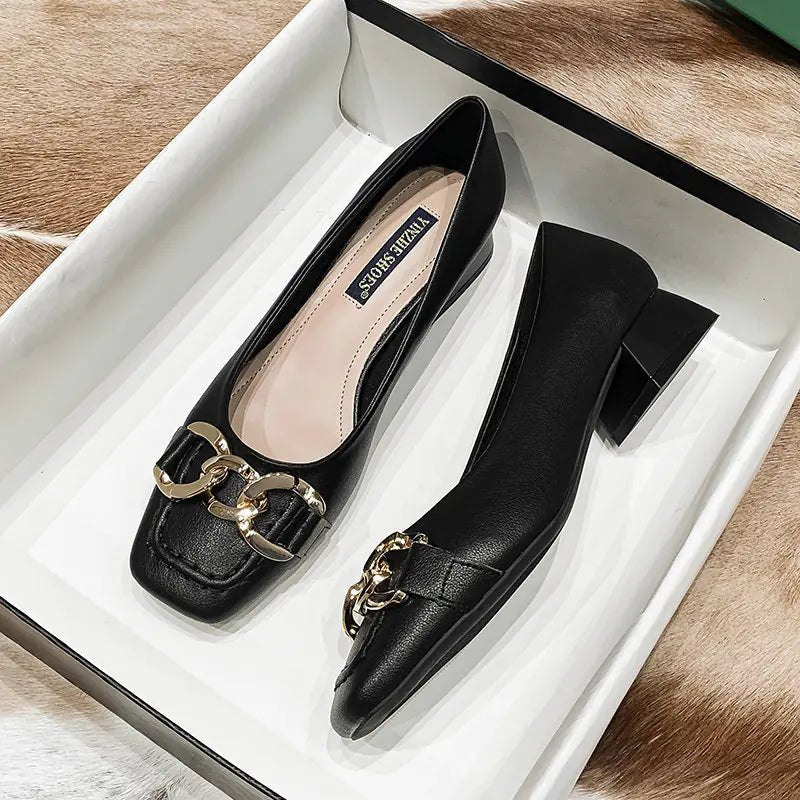 2023 Women's Chunky Heel Soft Leather Loafers - Dakdouksson