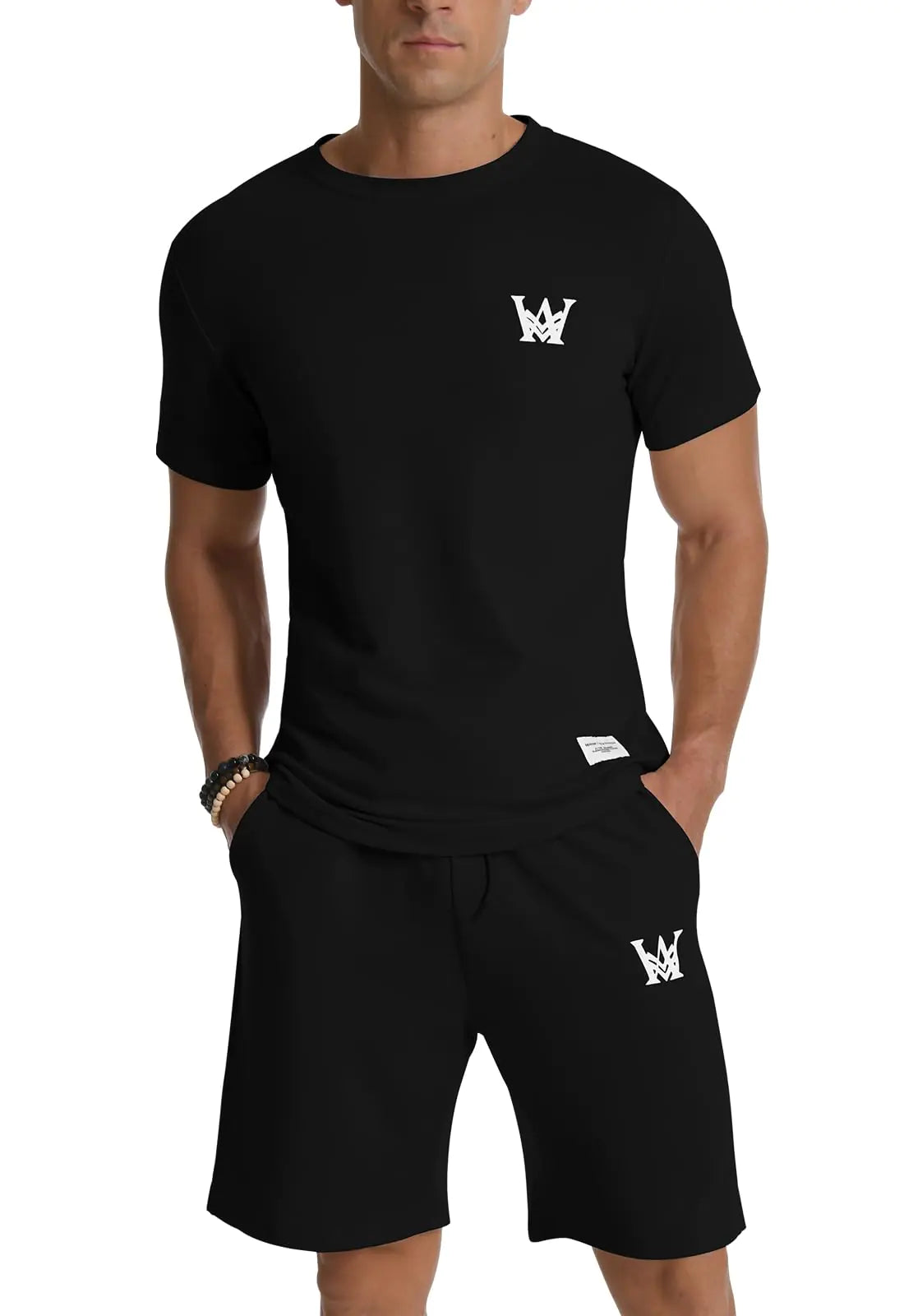 MLANM Mens Short Sets 2 Piece Outfits Casual Summer Tracksuits Fashion Short Sleeve T Shirt and Short Sets XL-Black