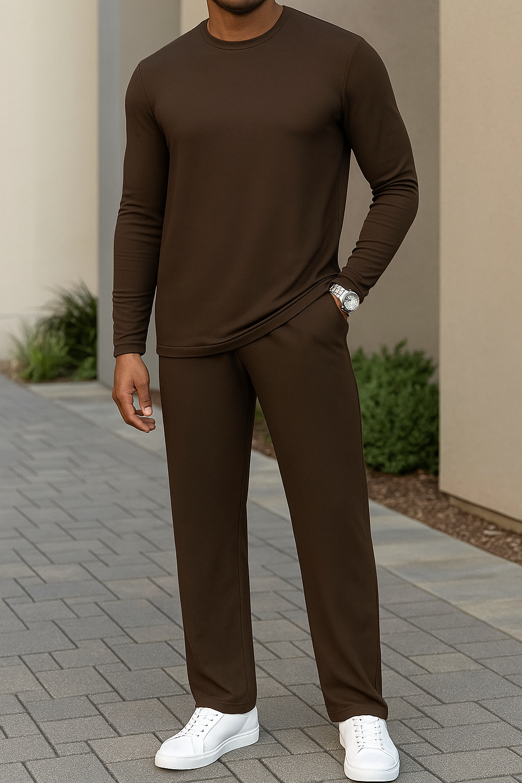 Uni Clau Casual Mens 2 Piece Tracksuits Set Athletic Sweatsuit Jogging Suits Sets Long Sleeve Outfits Brown XL