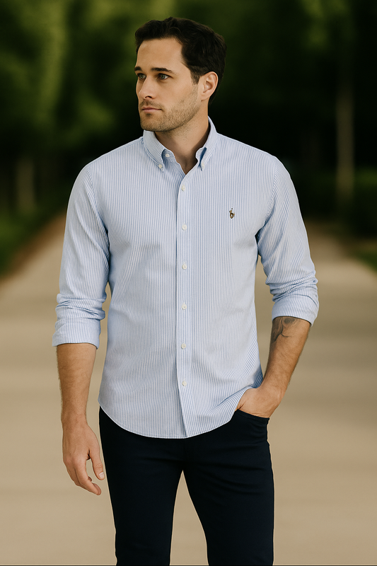 Ralph Lauren Polo Mens Slim Fit Stripe Shirt White/Blue (S)
