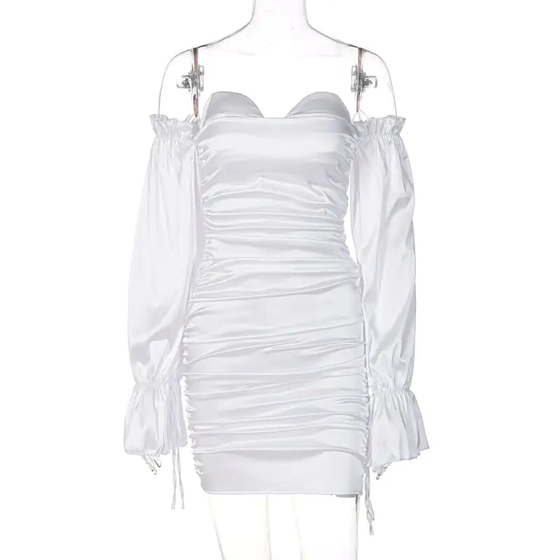 Solid Color Off-Shoulder Lantern Sleeve Dress