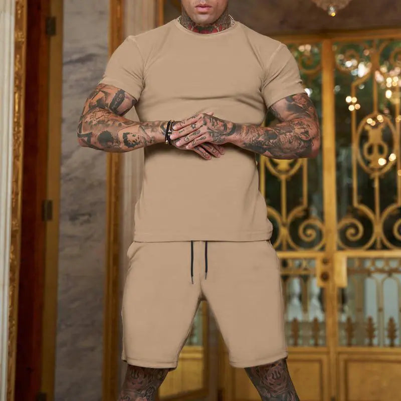 Men's Solid Color Short Sleeve T-Shirt and Shorts Set