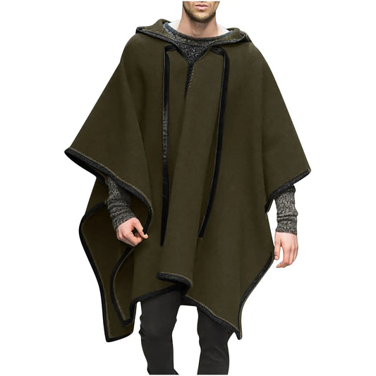 QUNPIU Alpaca Poncho for Mens Pancho Mexican Hooded Cowboy and Western Ponchos Adult Blanket Vintage Hoodie Pullover Coat