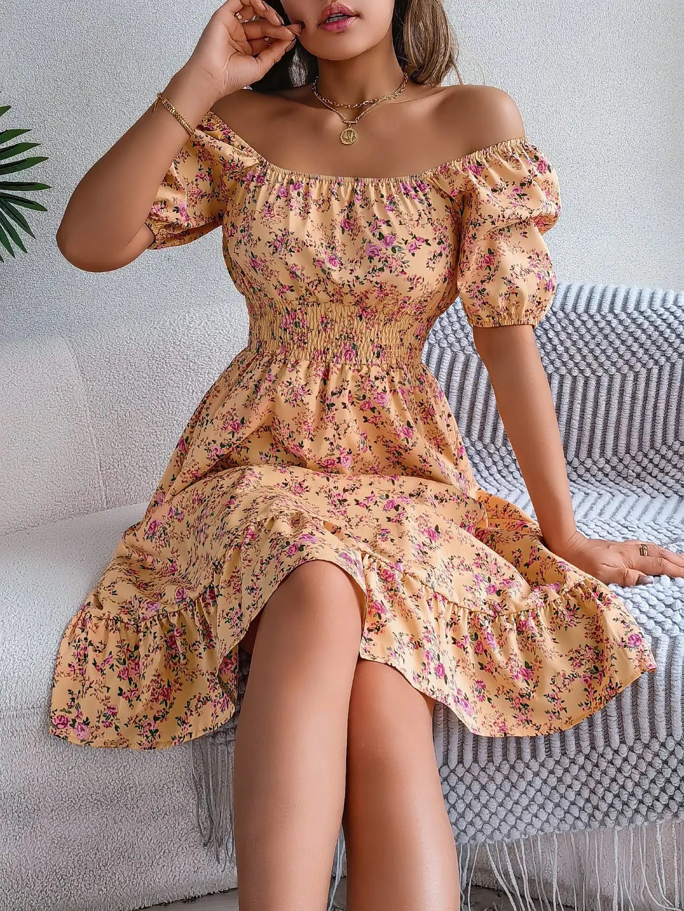 Floral Print Square Collar Dress Summer Fashion Ruffles Dresses Women's Clothing