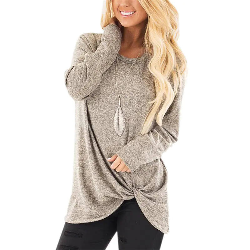 Autumn Winter Women's Long-Sleeved Twisted Sweater Top