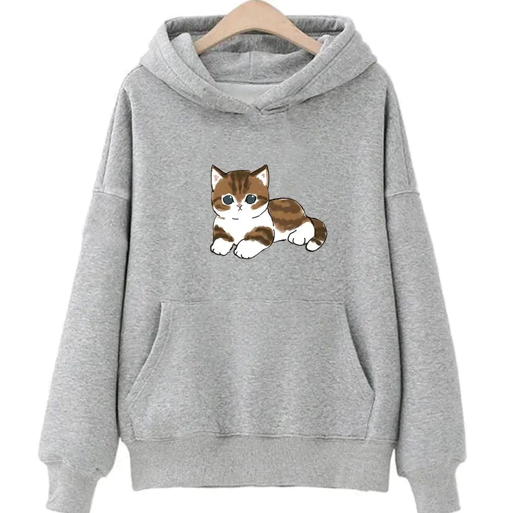 Cute Cat Graphic Hooded Sweatshirt for Men and Women