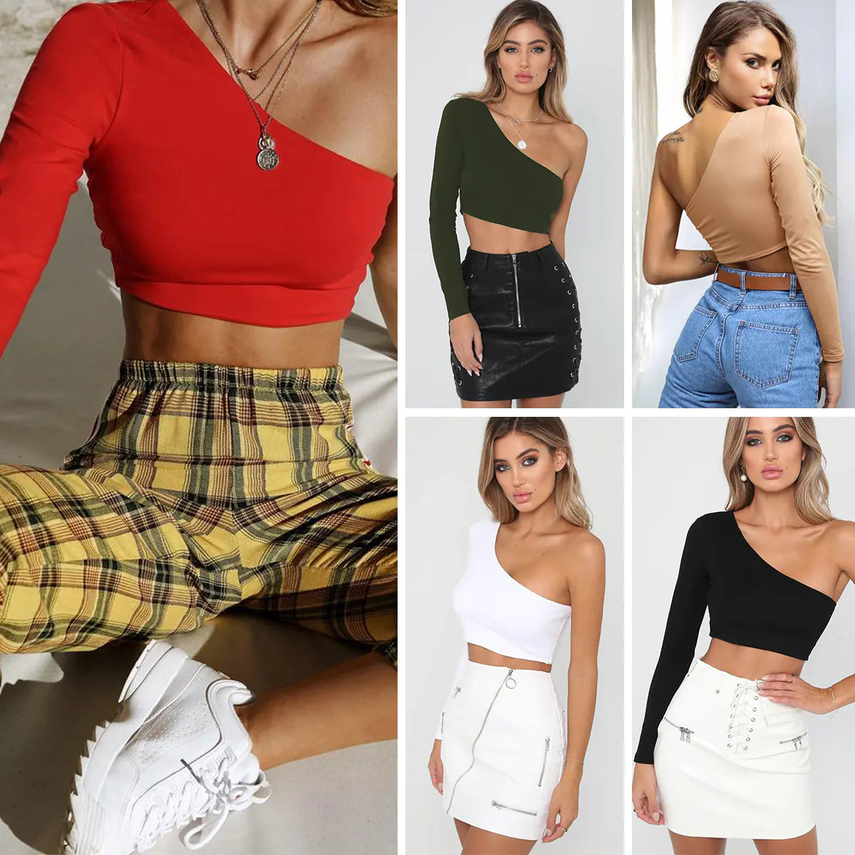 Off-Shoulder Long Sleeve Crop Top for Women