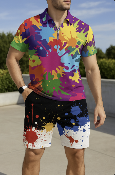 Mlvekrt Mens Polo Shirt and Shorts Set Summer Casual Outfits Hawaiian Polo Suit for Men 2 Piece Short Set