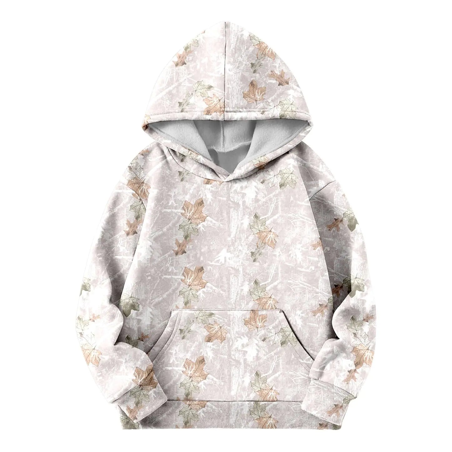 Camo Hoodies for Teen Girls Cute Sweatshirt Maple Leaf Print Oversized Fleece Sweatshirts Pullover Tops with Pocket