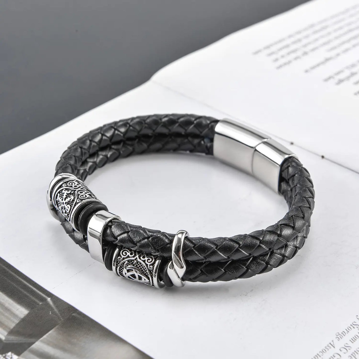 Men's Multi-layer Leather and Stainless Steel Bracelet